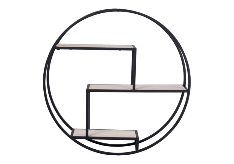 Étagère ROTTERDAM - Étagère ronde avec cadre noir et bois naturel 62 x 14 cm - 4291040 - House Nordic 2