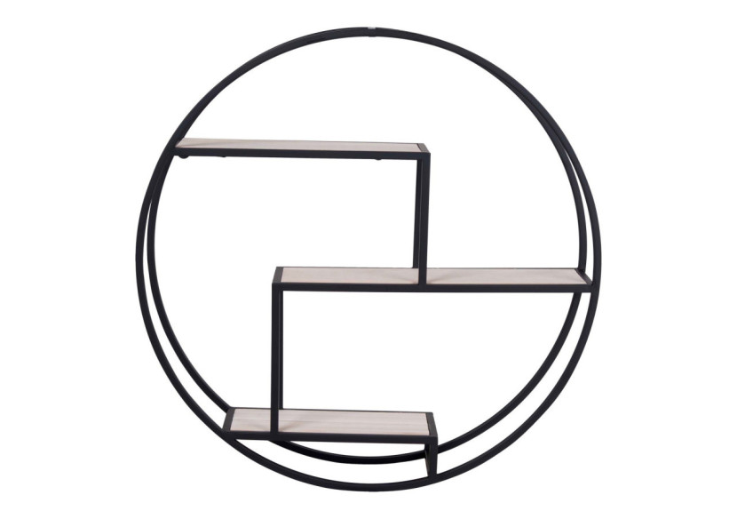 Étagère ROTTERDAM - Étagère ronde avec cadre noir et bois naturel 62 x 14 cm - 4291040 - House Nordic