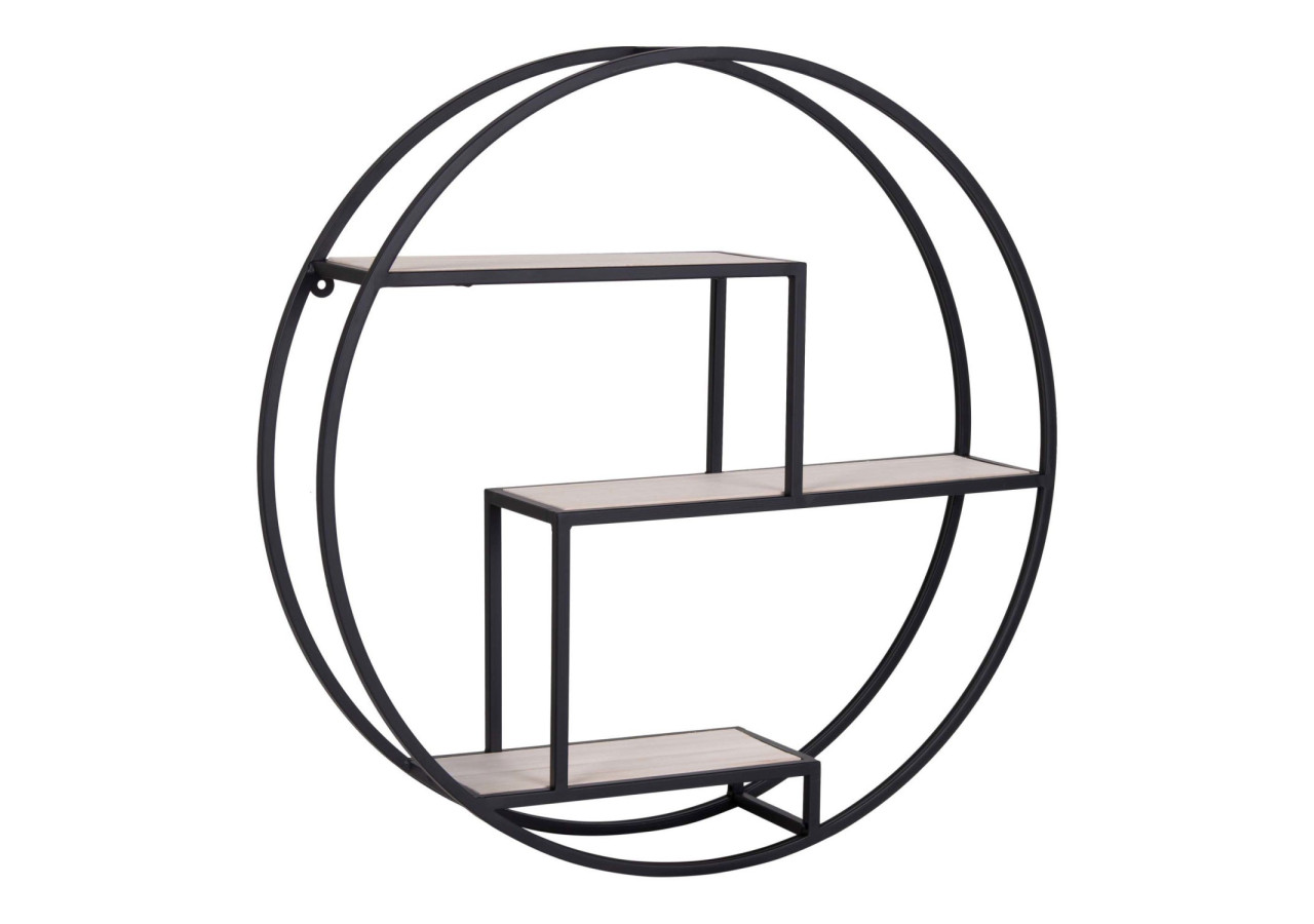 Étagère ROTTERDAM - Étagère ronde avec cadre noir et bois naturel 62 x 14 cm - 4291040 - House Nordic