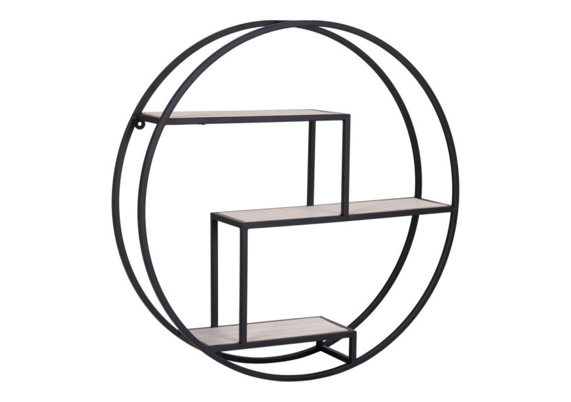 Étagère ROTTERDAM - Étagère ronde avec cadre noir et bois naturel 62 x 14 cm - 4291040 - House Nordic