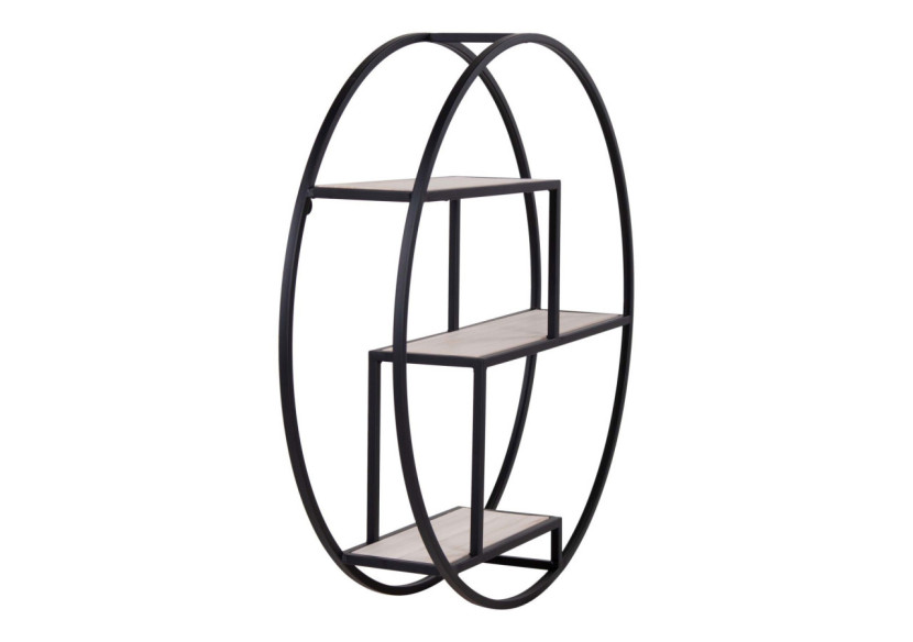 Étagère ROTTERDAM - Étagère ronde avec cadre noir et bois naturel 62 x 14 cm - 4291040 - House Nordic