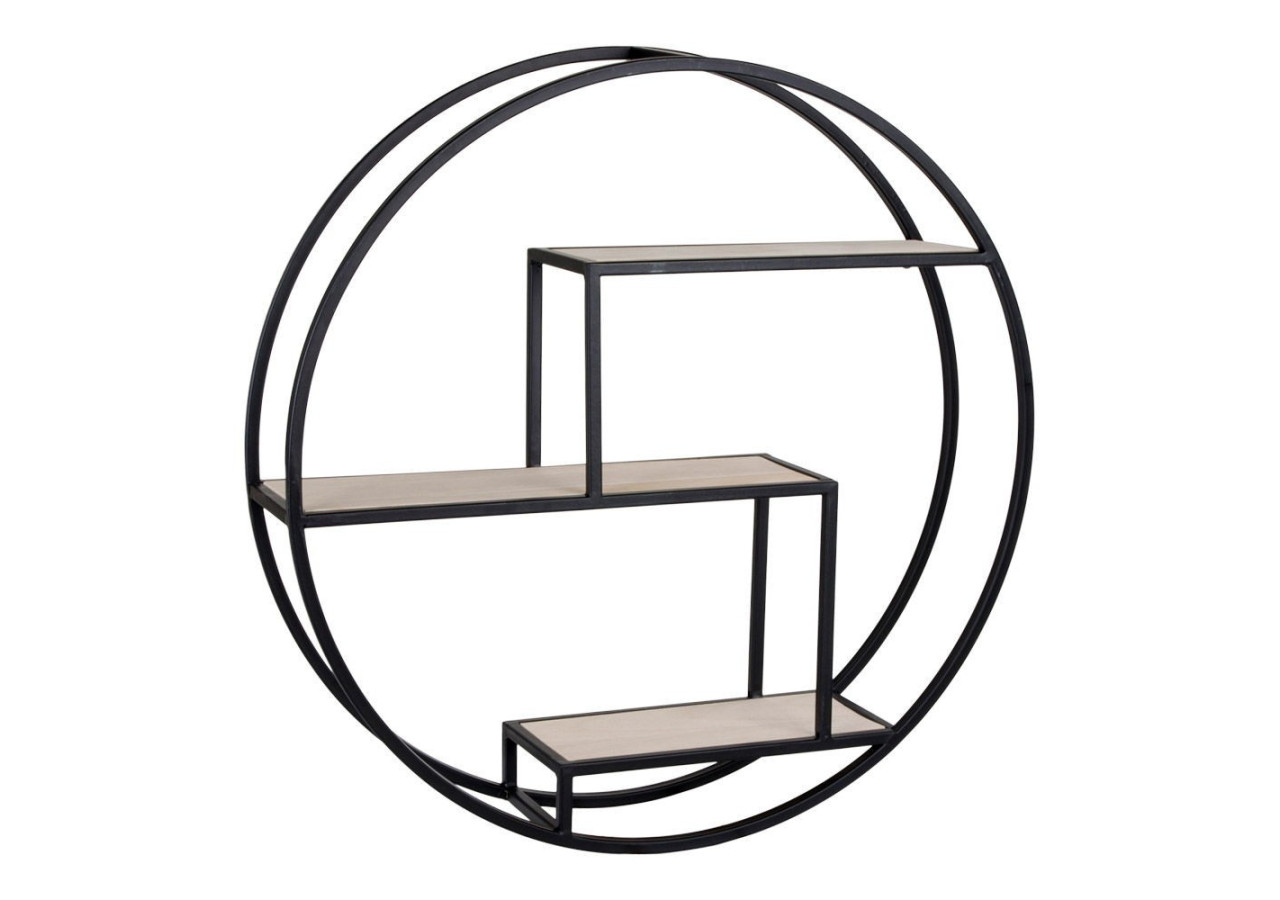 Étagère ROTTERDAM - Étagère ronde avec cadre noir et bois naturel 62 x 14 cm - 4291040 - House Nordic