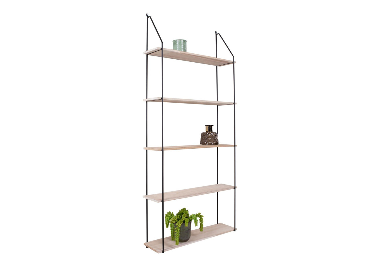 Étagère EINDHOVEN - Cadre noir avec 5 étagères en bois naturel 65 x 17 x 145 cm - 4291080 - House Nordic