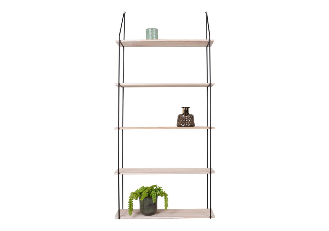 Étagère EINDHOVEN - Cadre noir avec 5 étagères en bois naturel 65 x 17 x 145 cm - 4291080 - House Nordic