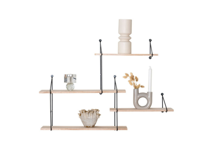 Étagère HARLEM - Cadre noir avec 4 étagères en bois naturel 99 x 17,5 x 62 cm - 4291085 - House Nordic