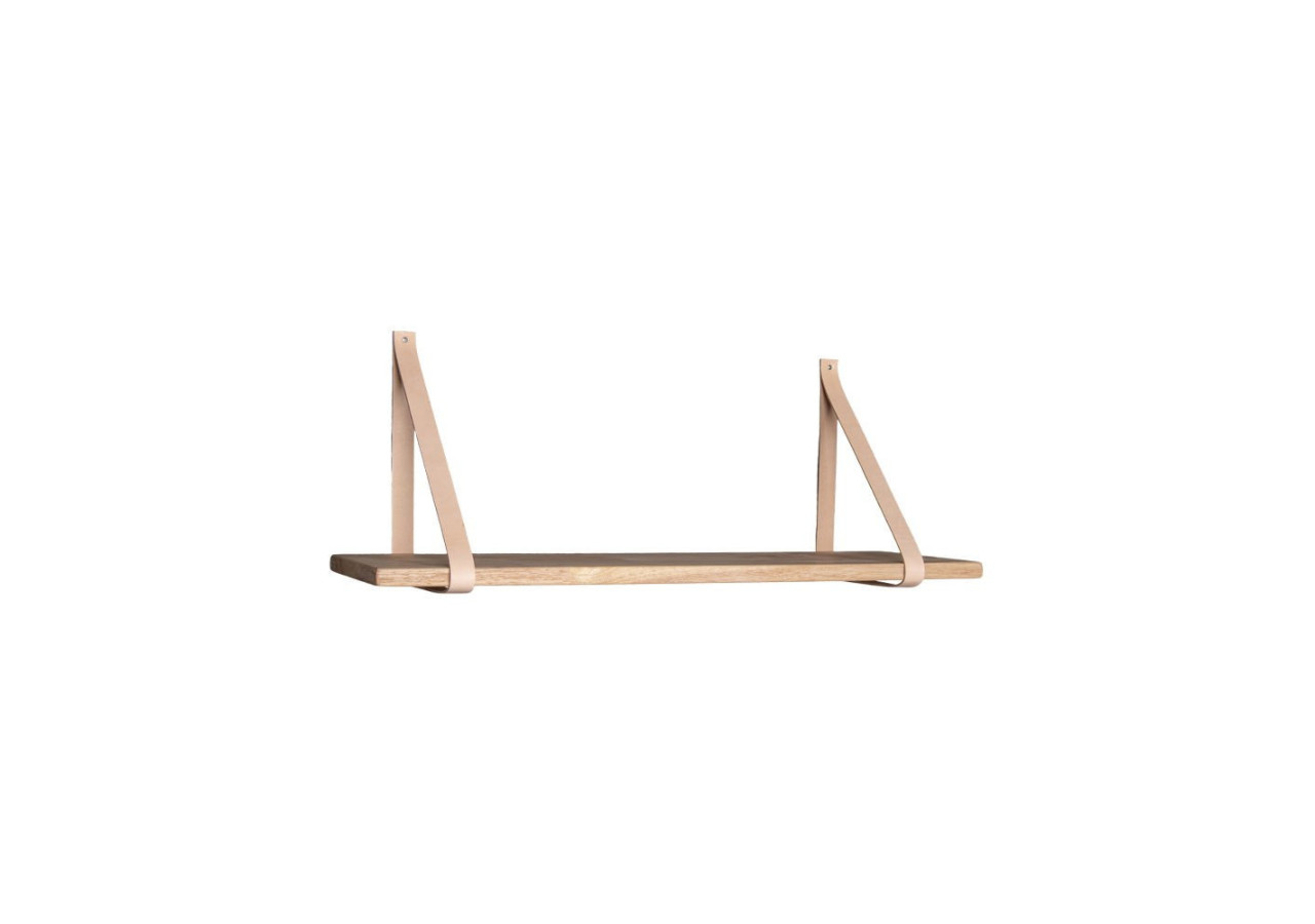 Étagère Forno - Étagère en bois naturel avec sangles en cuir marron 80x20 cm - 4292000 - House Nordic