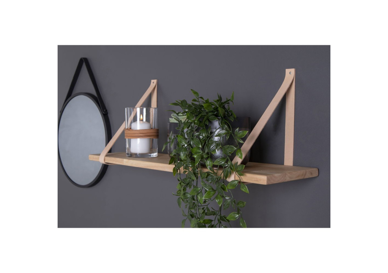 Étagère Forno - Étagère en bois naturel avec sangles en cuir marron 120x20 cm - 4292001 - House Nordic