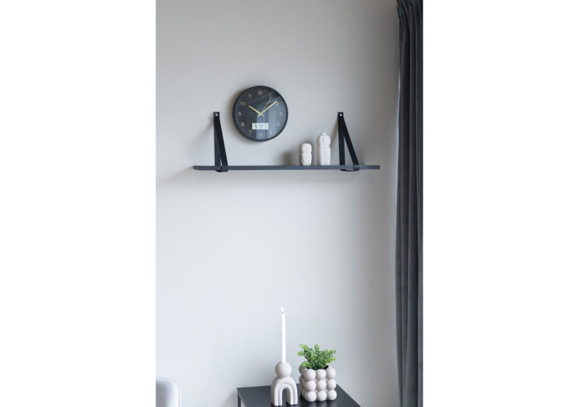 Étagère Forno - Étagère noire avec sangles en cuir noir 80x20 cm - 4292015 - House Nordic