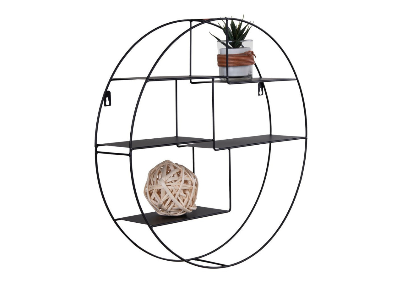 Étagère Genk - Étagère ronde avec cadre en acier noir 47x10 cm - 4292140 - House Nordic