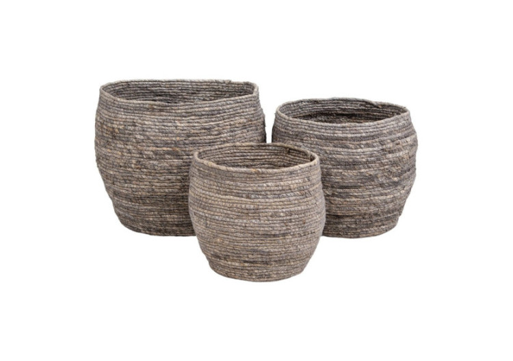 Ensemble de 3 Bacs Tivoli - Bacs ronds en feuille de maïs grise - 4401140 - House Nordic