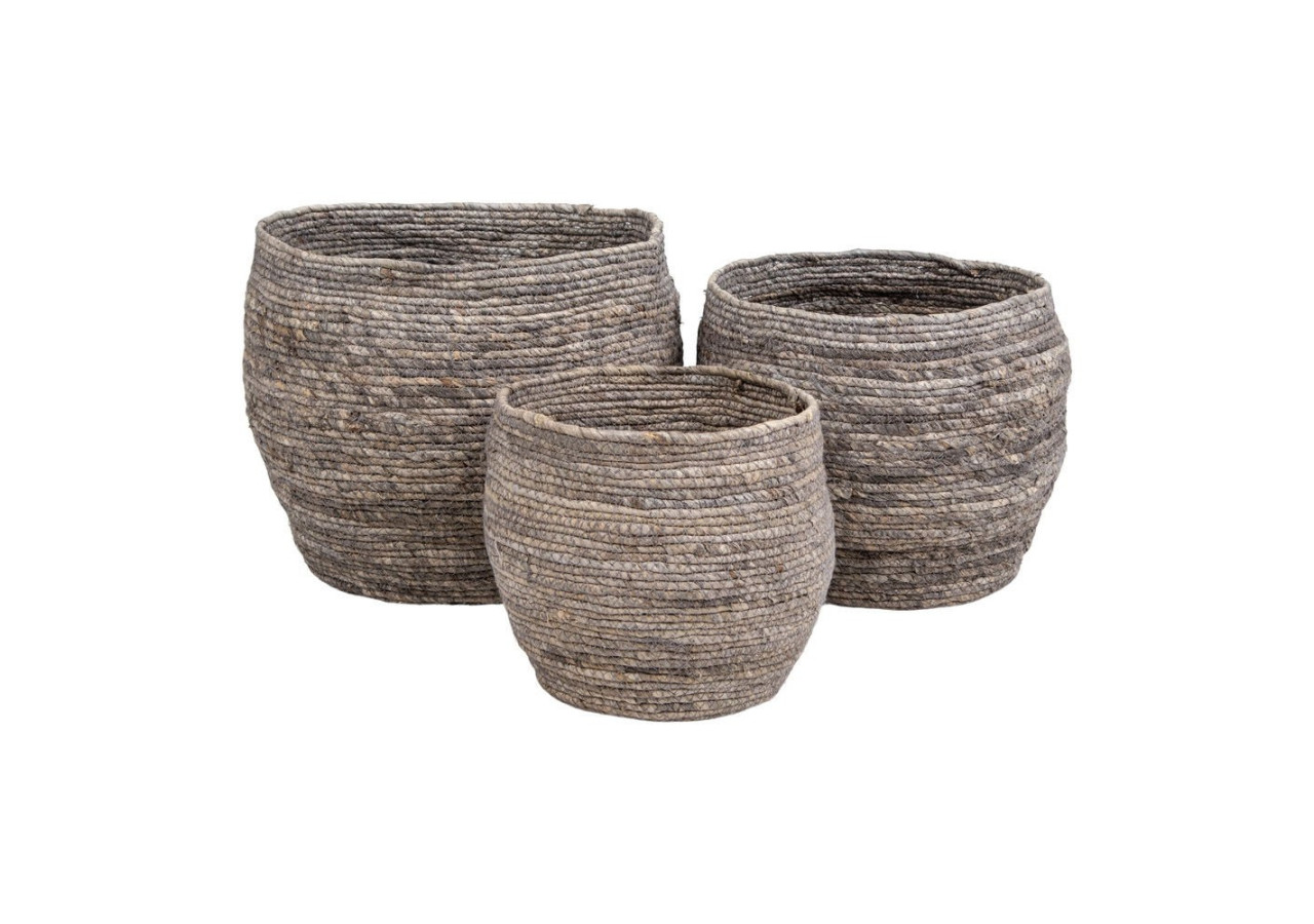 Ensemble de 3 Bacs Tivoli - Bacs ronds en feuille de maïs grise - 4401140 - House Nordic
