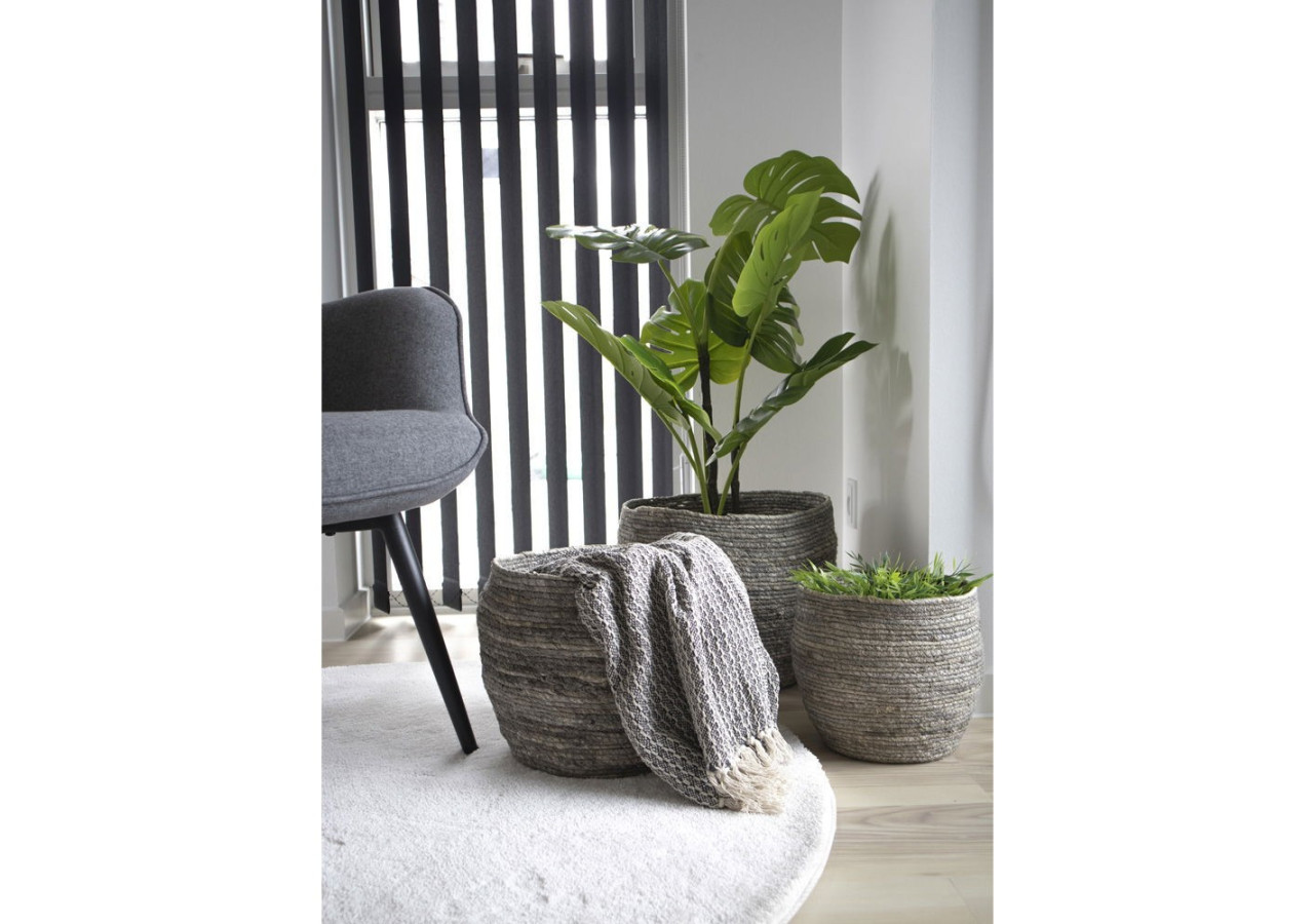 Ensemble de 3 Bacs Tivoli - Bacs ronds en feuille de maïs grise - 4401140 - House Nordic