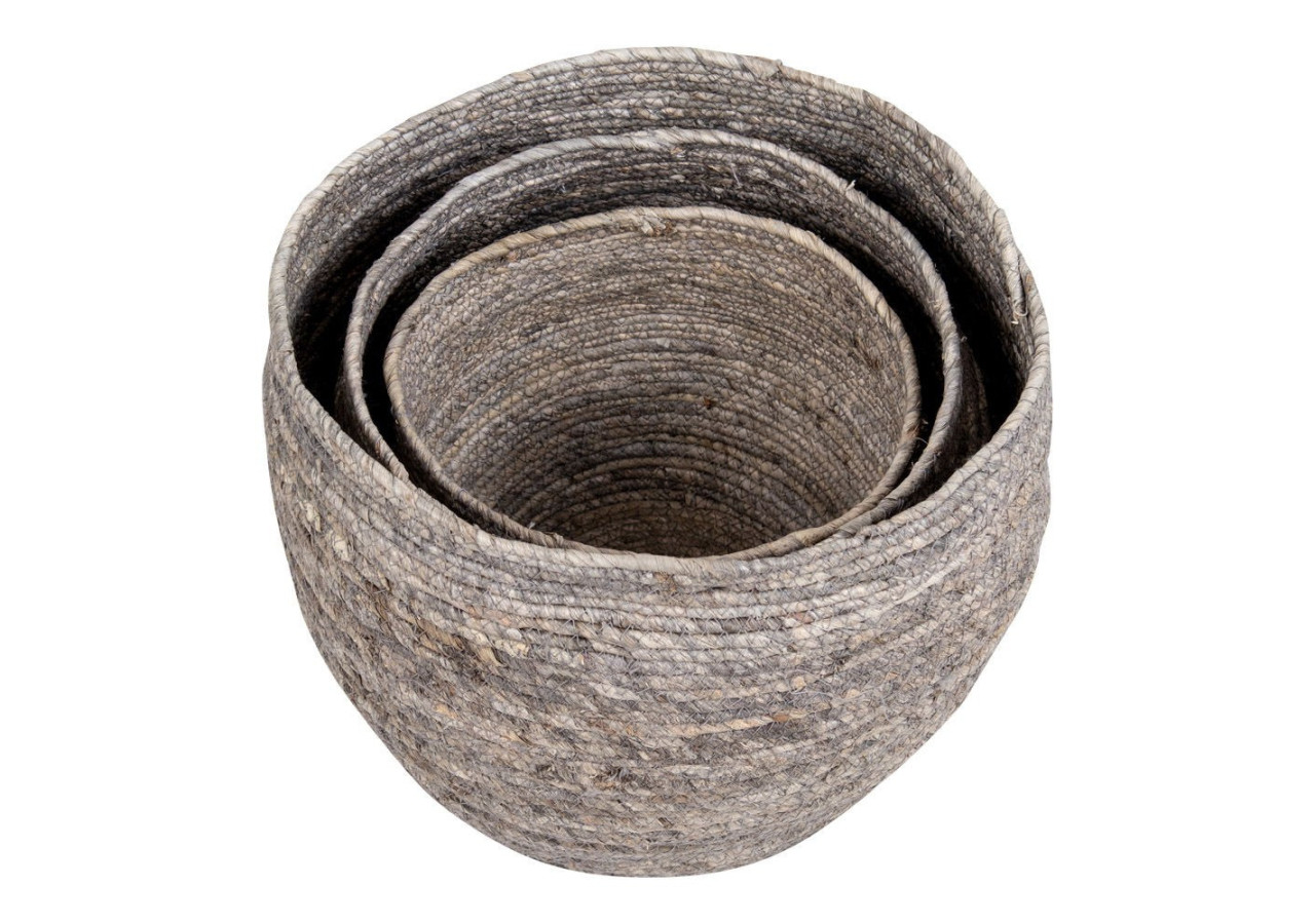 Ensemble de 3 Bacs Tivoli - Bacs ronds en feuille de maïs grise - 4401140 - House Nordic