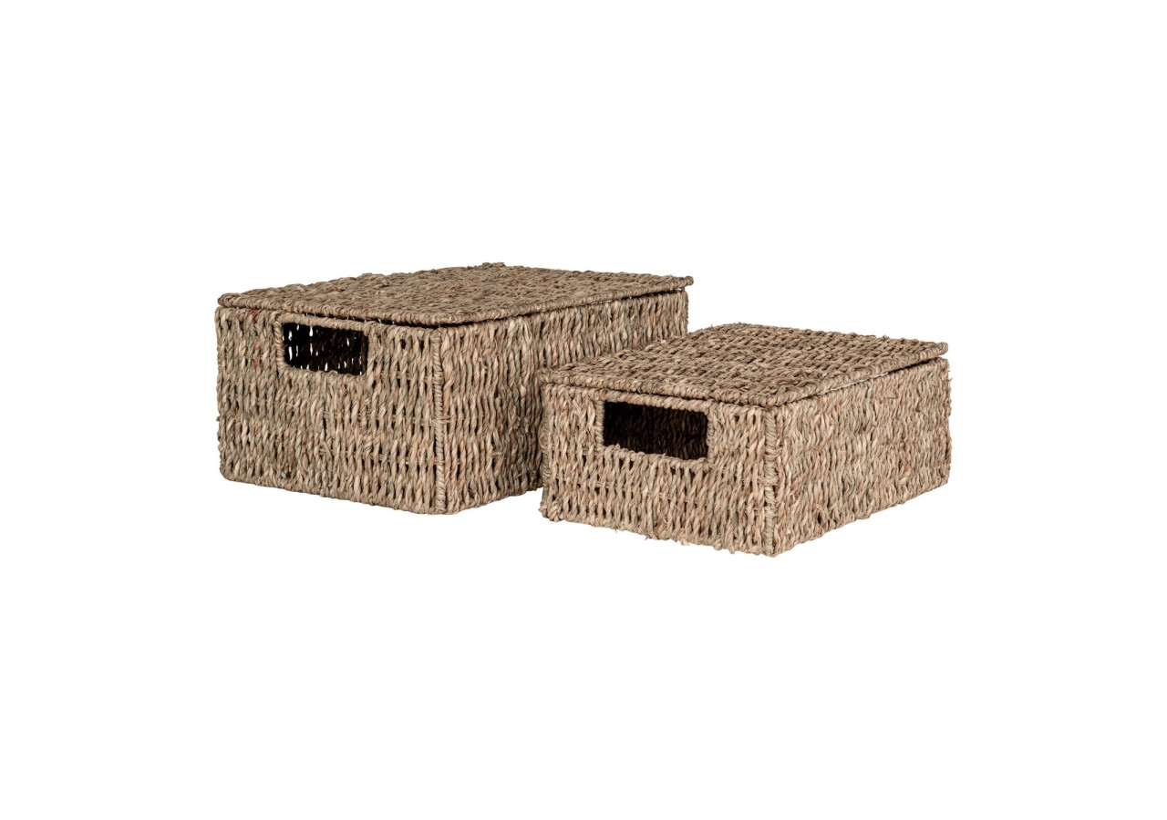 Bacs Rectangulaires Venoso - Panier en herbe de mer avec couvercle, set de 2 - 4401390 - House Nordic