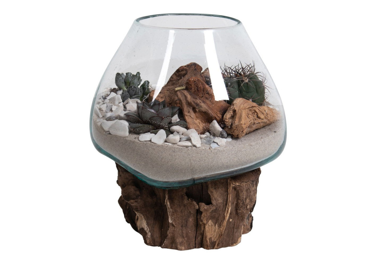 Goutte d'eau San Marino - Décoration en teck et verre H15-20 cm - 4501051 - House Nordic