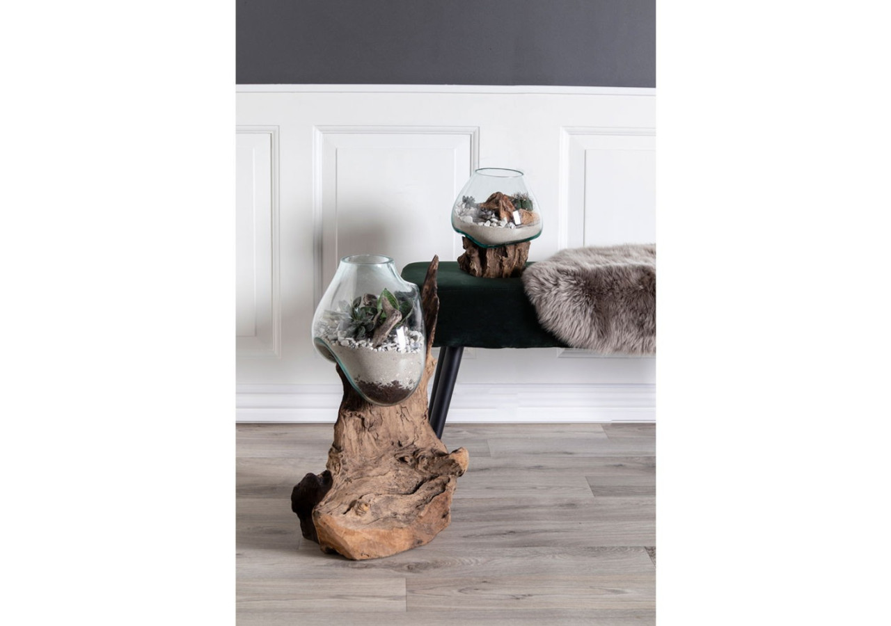 Goutte d'eau San Marino - Décoration en teck et verre H15-20 cm - 4501051 - House Nordic