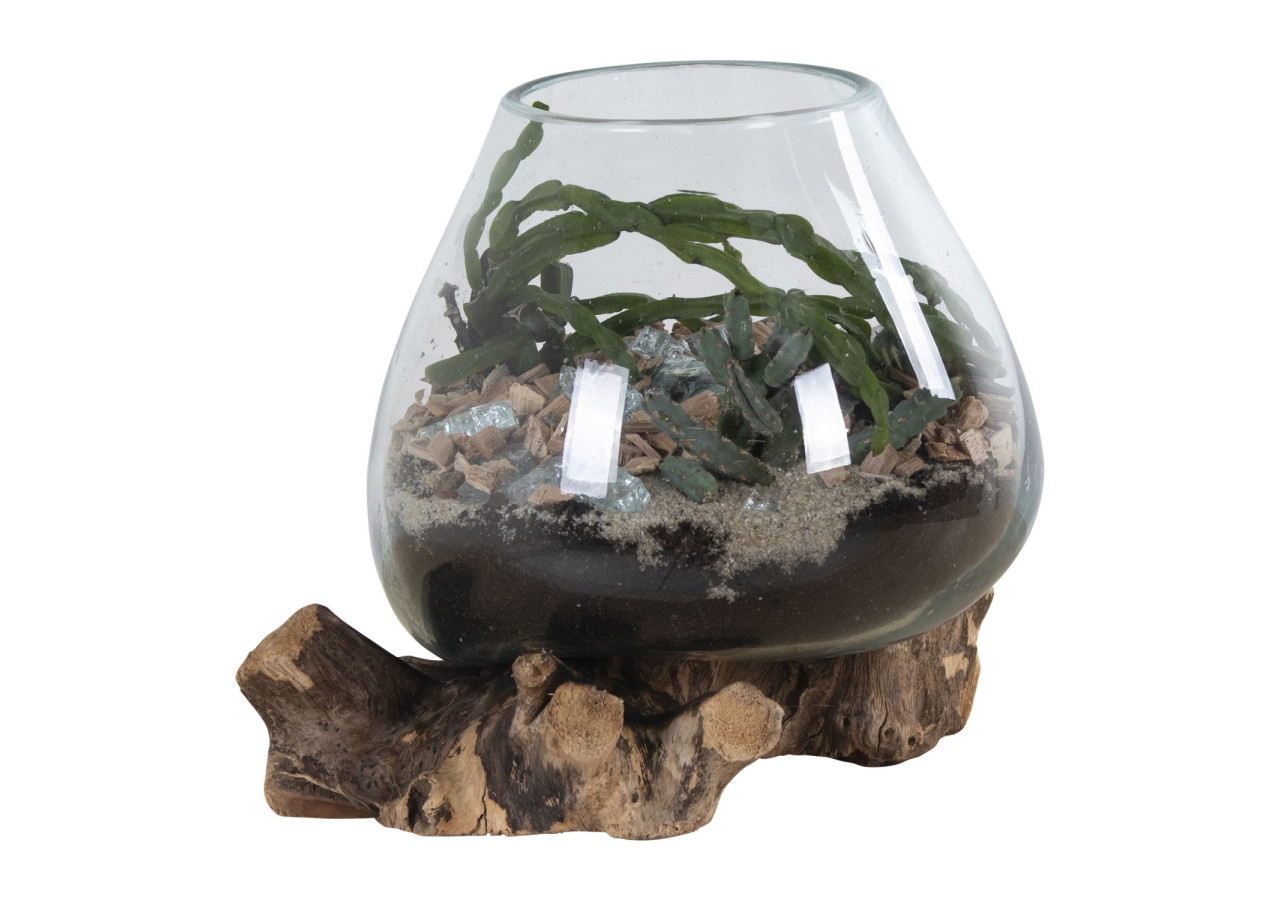 Goutte d'eau San Marino - Décoration en teck et verre H15-20 cm - 4501051 - House Nordic