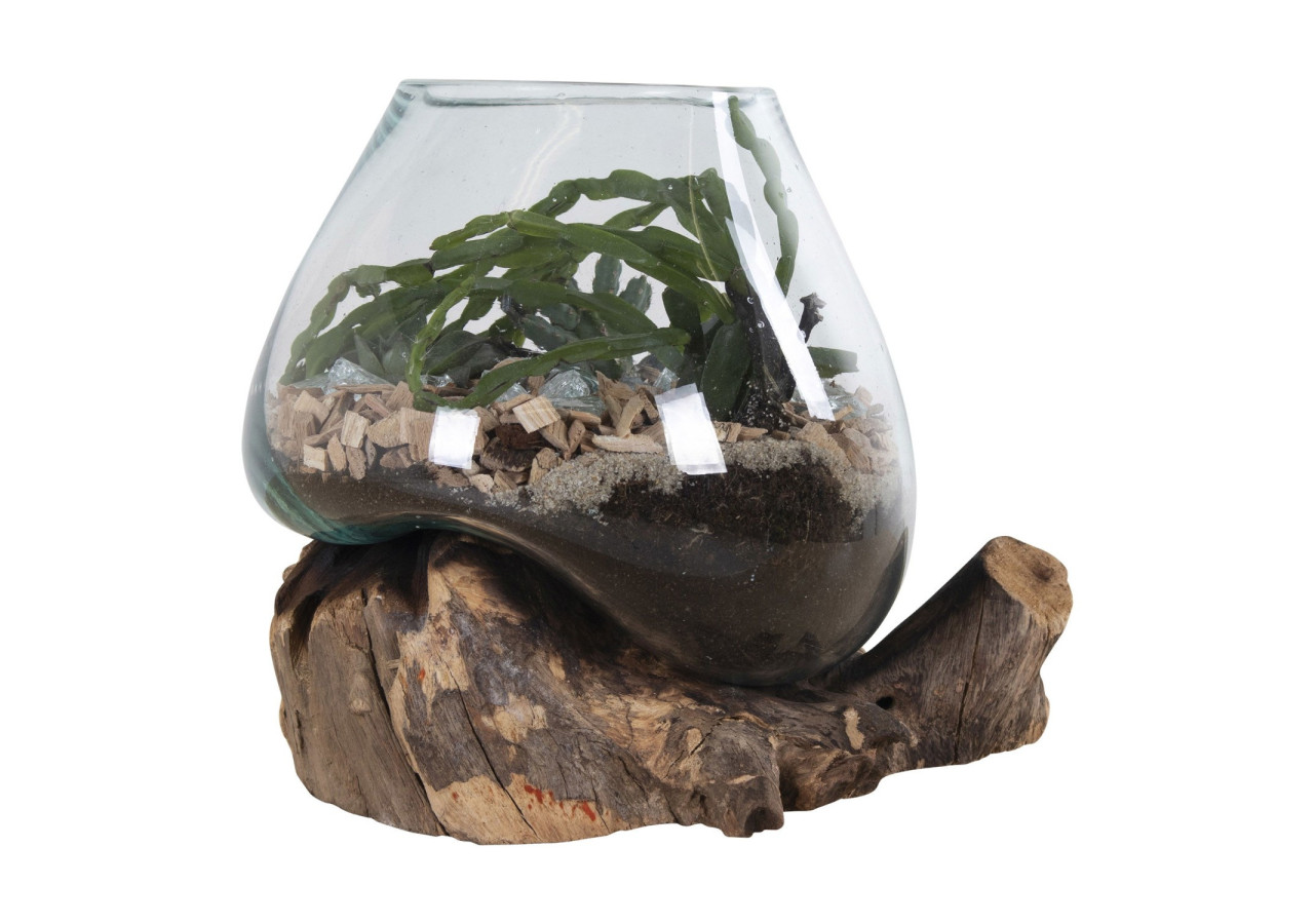 Goutte d'eau San Marino - Décoration en teck et verre H15-20 cm - 4501051 - House Nordic