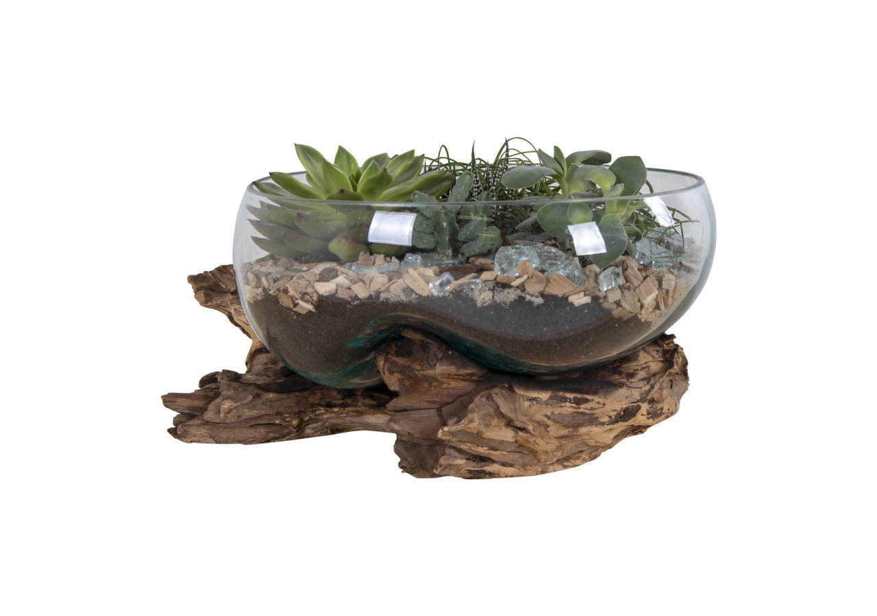 Goutte d'eau San Marino - Décoration en teck et verre 26 x H20 cm - 4501054 - House Nordic