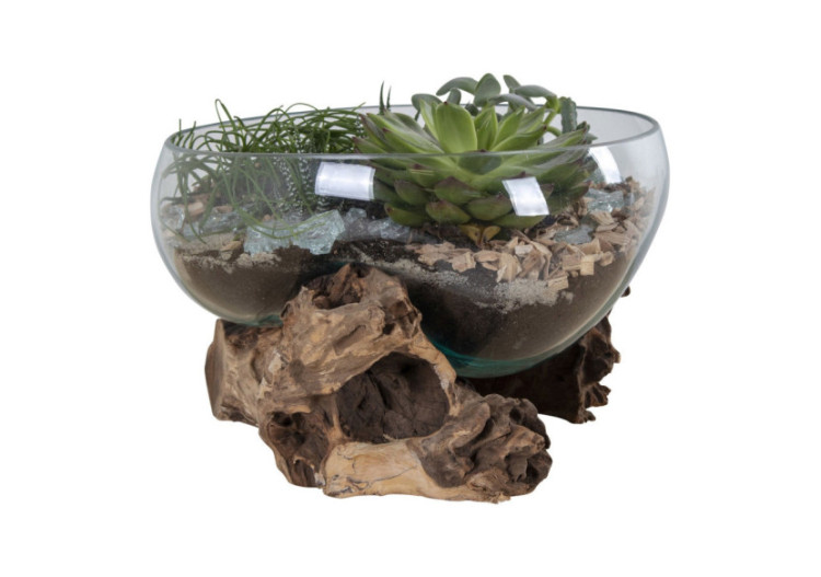 Goutte d'eau San Marino - Décoration en teck et verre 26 x H20 cm - 4501054 - House Nordic 2