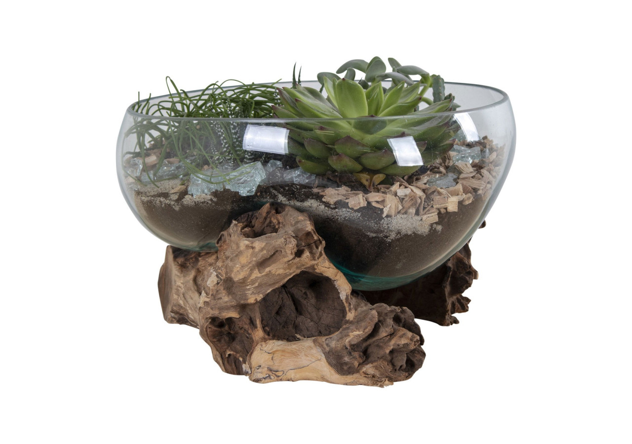 Goutte d'eau San Marino - Décoration en teck et verre 26 x H20 cm - 4501054 - House Nordic