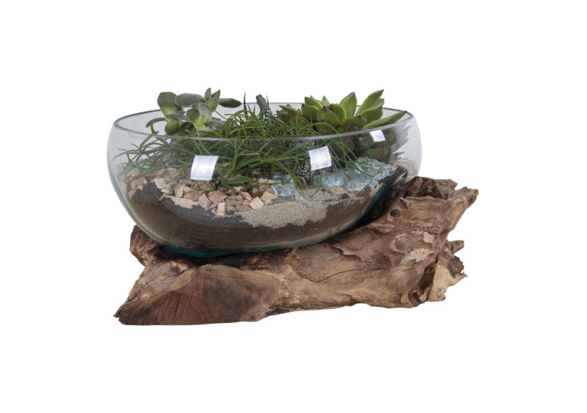 Goutte d'eau San Marino - Décoration en teck et verre 26 x H20 cm - 4501054 - House Nordic