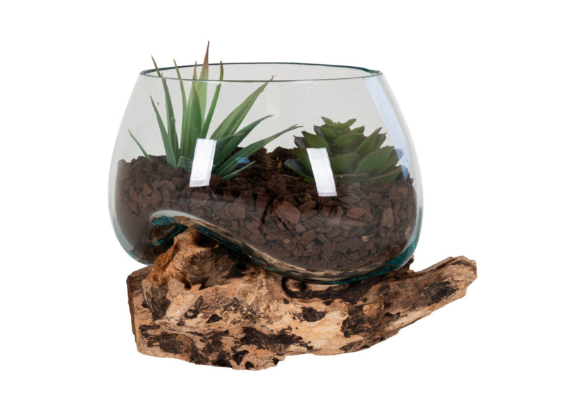 Goutte d'eau San Marino - Décoration en teck et verre 15 x H15 cm - 4501055 - House Nordic