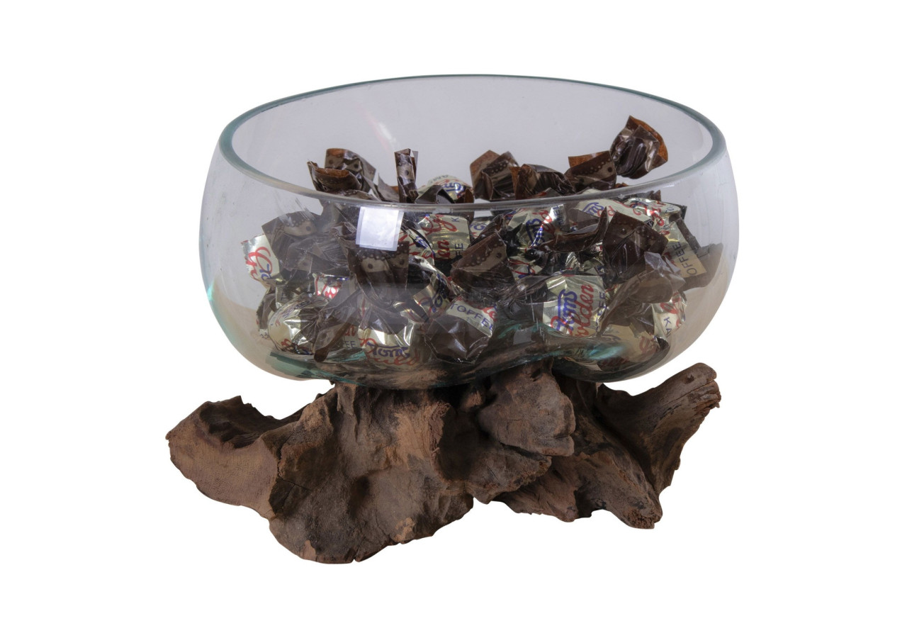 Goutte d'eau San Marino - Décoration en teck et verre 15 x H15 cm - 4501055 - House Nordic