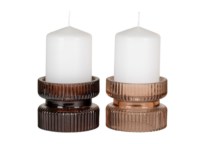 Support de Bougie - Ensemble de 2 en Verre Ambre et Brun - 4560100 - House Nordic