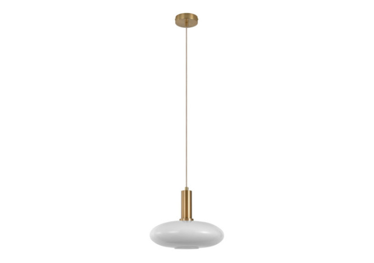 Suspension CHELSEA - Verre blanc éllipsoïdal et douille en laiton, 150 cm de cordon en tissu - 6406220 - House Nordic