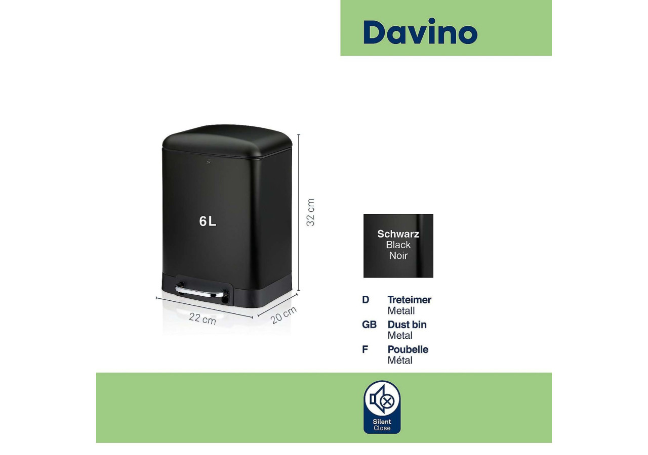 Poubelle Davino avec Pédale - 6 L, Design Élégant - KE 229756 - Kela Badkamer