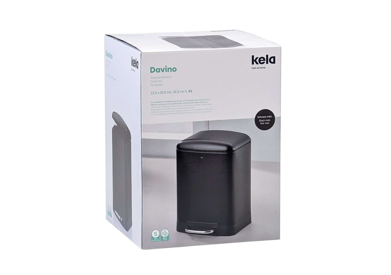 Poubelle Davino avec Pédale - 6 L, Design Élégant - KE 229756 - Kela Badkamer
