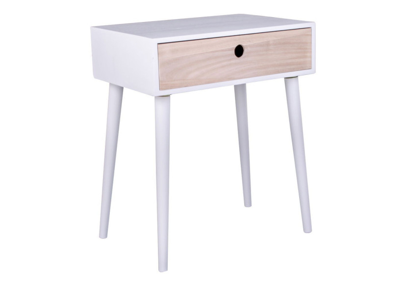 Table de Chevet Parma - Blanc avec 1 tiroir en bois naturel - 3704940050 - House Nordic