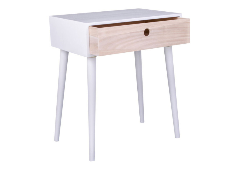 Table de Chevet Parma - Blanc avec 1 tiroir en bois naturel - 3704940050 - House Nordic
