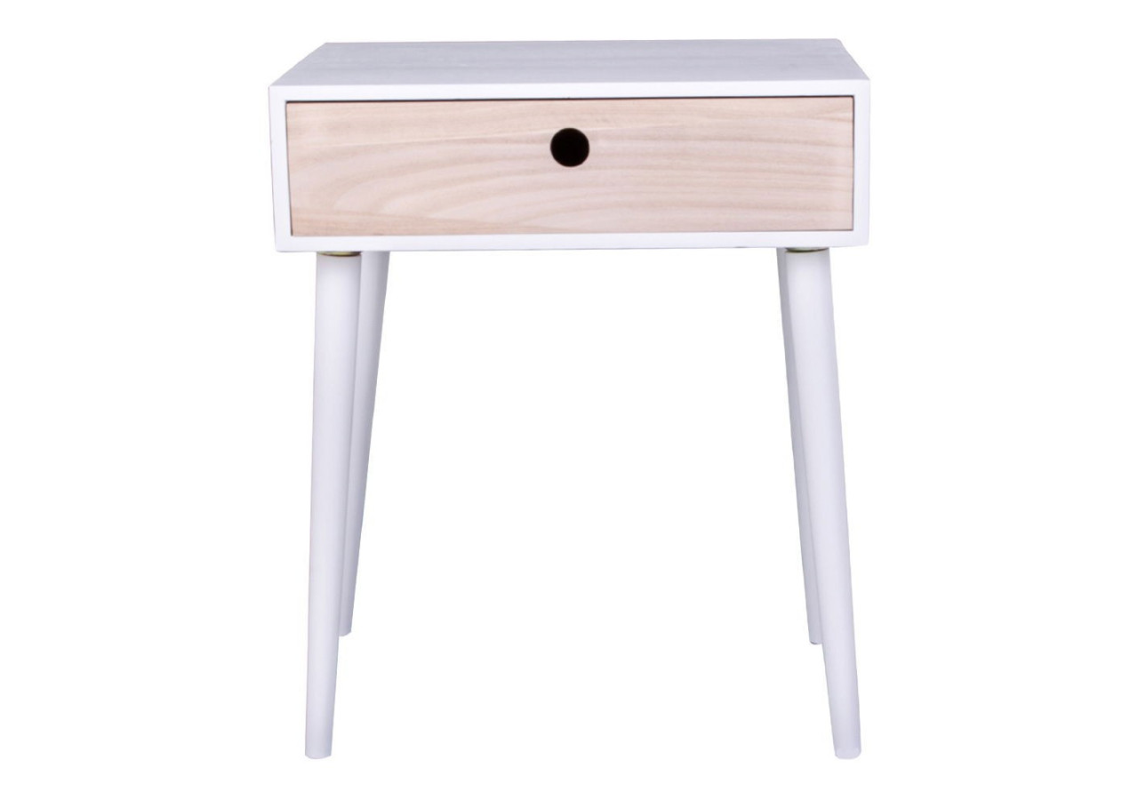 Table de Chevet Parma - Blanc avec 1 tiroir en bois naturel - 3704940050 - House Nordic