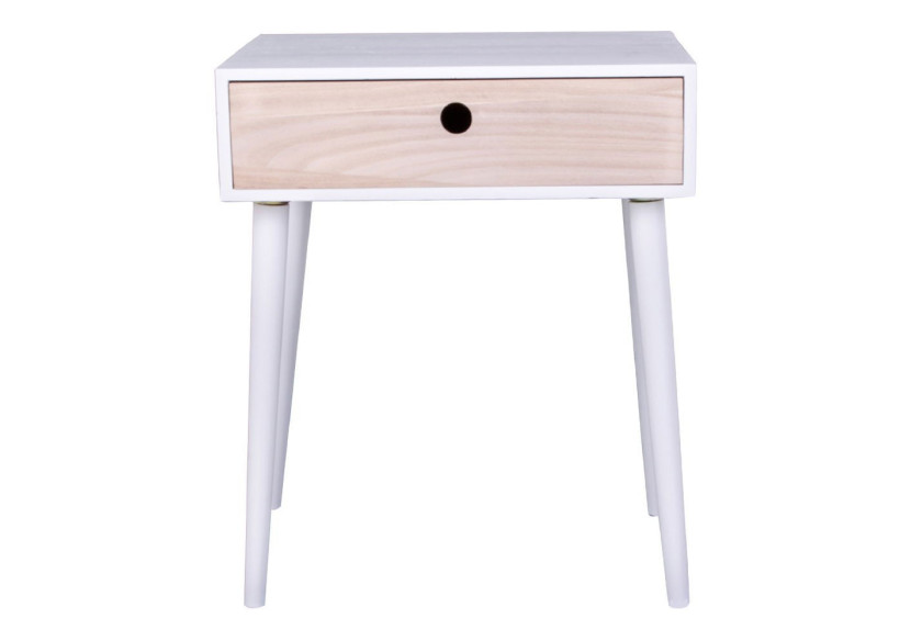 Table de Chevet Parma - Blanc avec 1 tiroir en bois naturel - 3704940050 - House Nordic