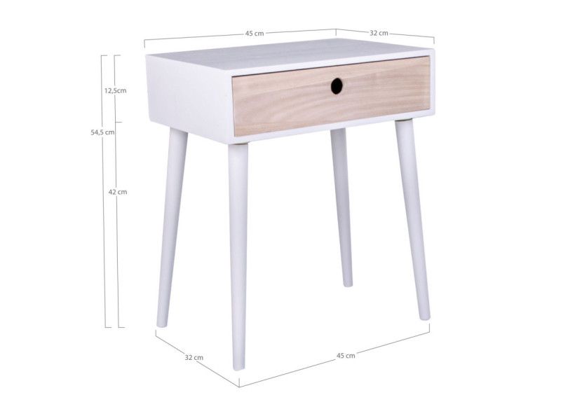 Table de Chevet Parma - Blanc avec 1 tiroir en bois naturel - 3704940050 - House Nordic
