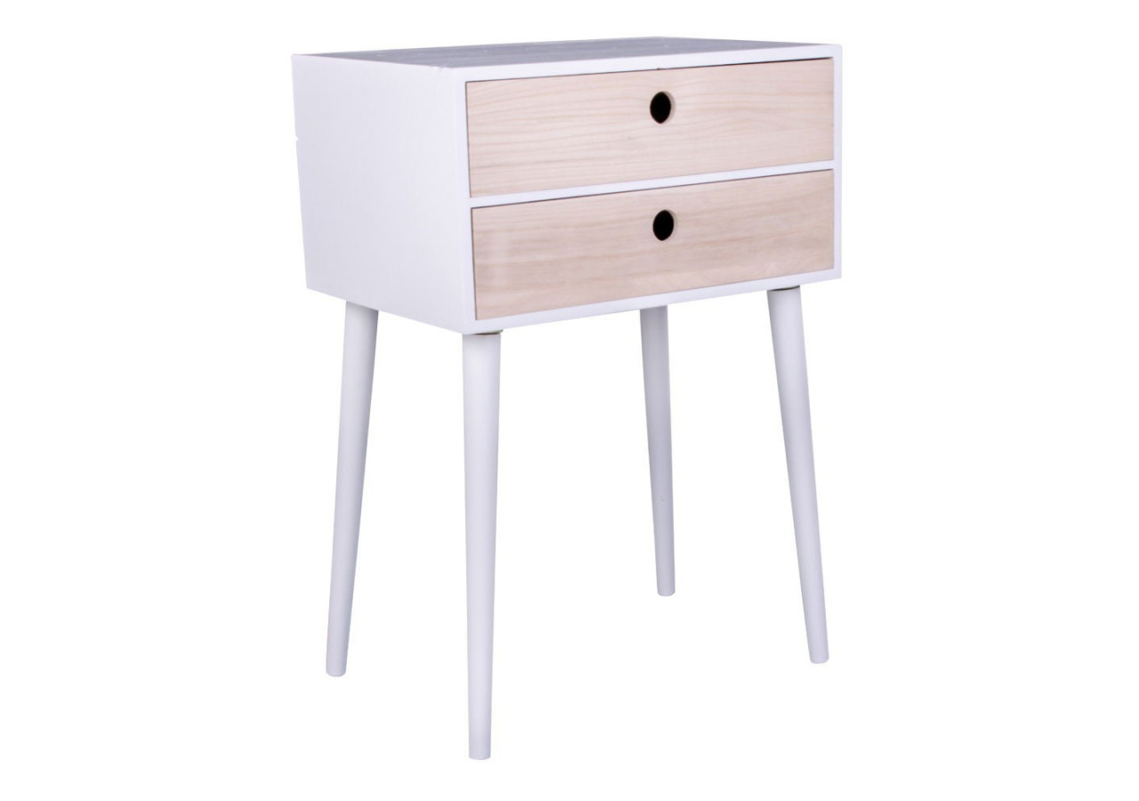 Table de Chevet Rimini - Blanc avec 2 tiroirs en bois naturel - 3704940060 - House Nordic