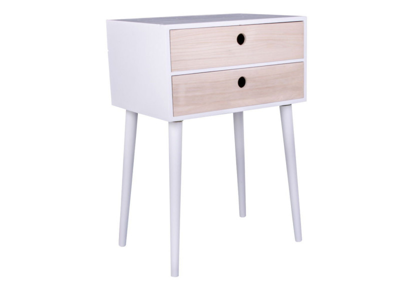 Table de Chevet Rimini - Blanc avec 2 tiroirs en bois naturel - 3704940060 - House Nordic