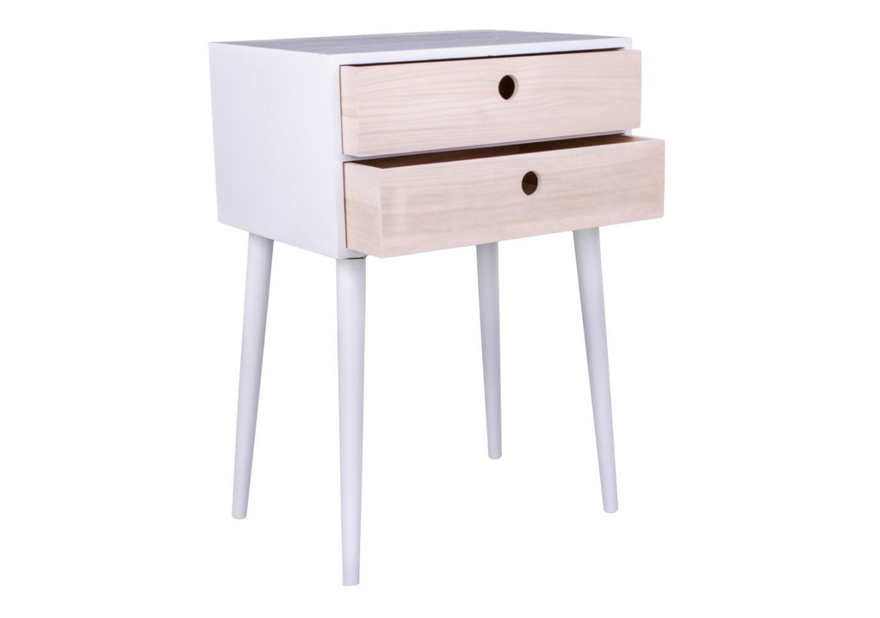 Table de Chevet Rimini - Blanc avec 2 tiroirs en bois naturel - 3704940060 - House Nordic