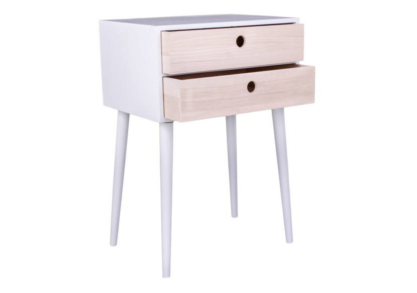 Table de Chevet Rimini - Blanc avec 2 tiroirs en bois naturel - 3704940060 - House Nordic