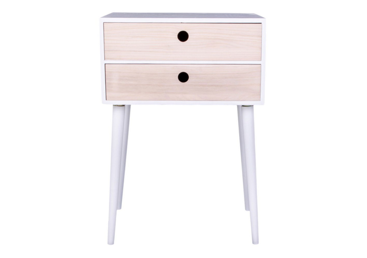 Table de Chevet Rimini - Blanc avec 2 tiroirs en bois naturel - 3704940060 - House Nordic
