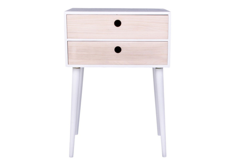 Table de Chevet Rimini - Blanc avec 2 tiroirs en bois naturel - 3704940060 - House Nordic