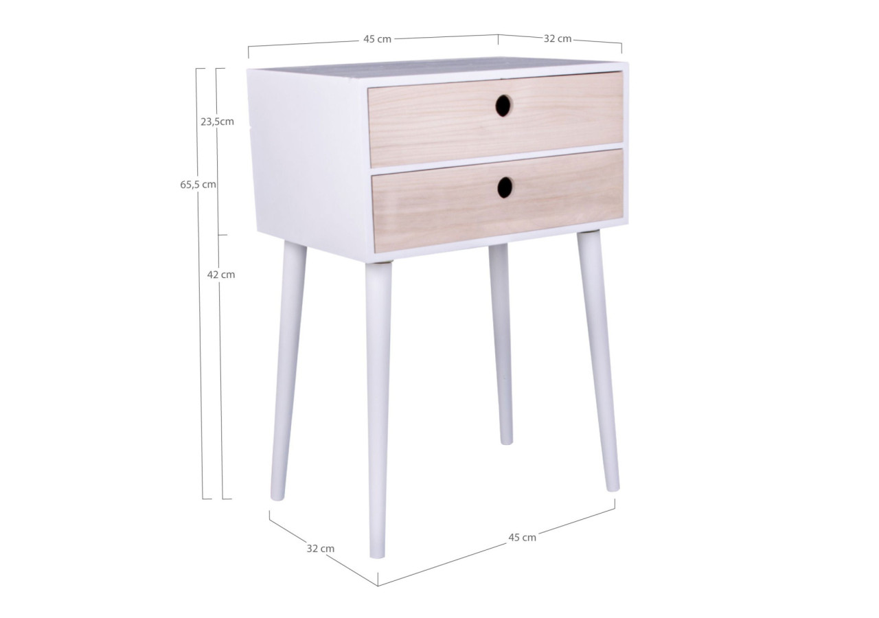 Table de Chevet Rimini - Blanc avec 2 tiroirs en bois naturel - 3704940060 - House Nordic