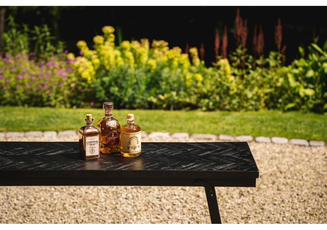 Table Haute Herringbone - Bois Teck Noir - 140cm - INSU004B - Bazar Bizar