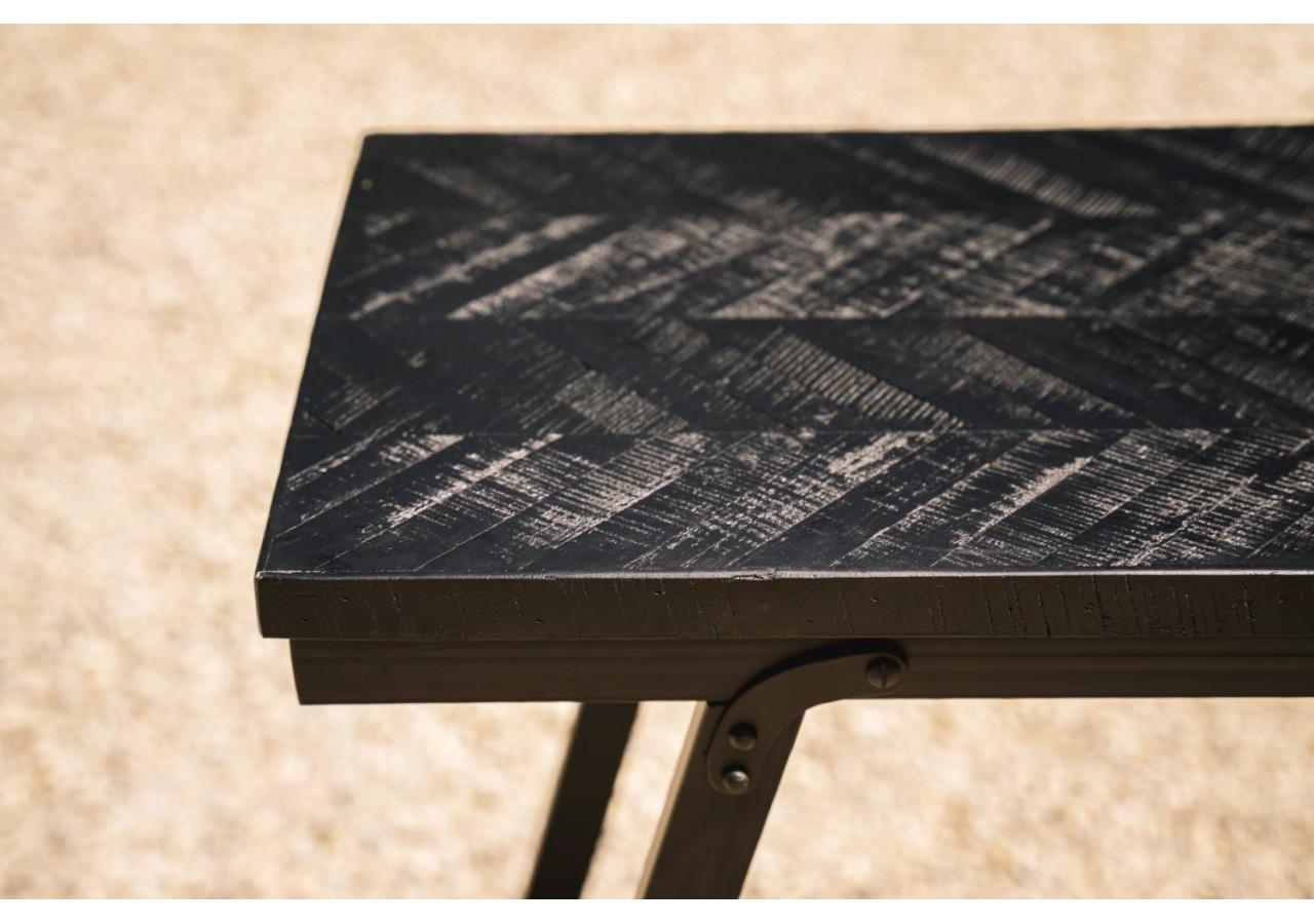 Table Haute Herringbone - Bois Teck Noir - 140cm - INSU004B - Bazar Bizar
