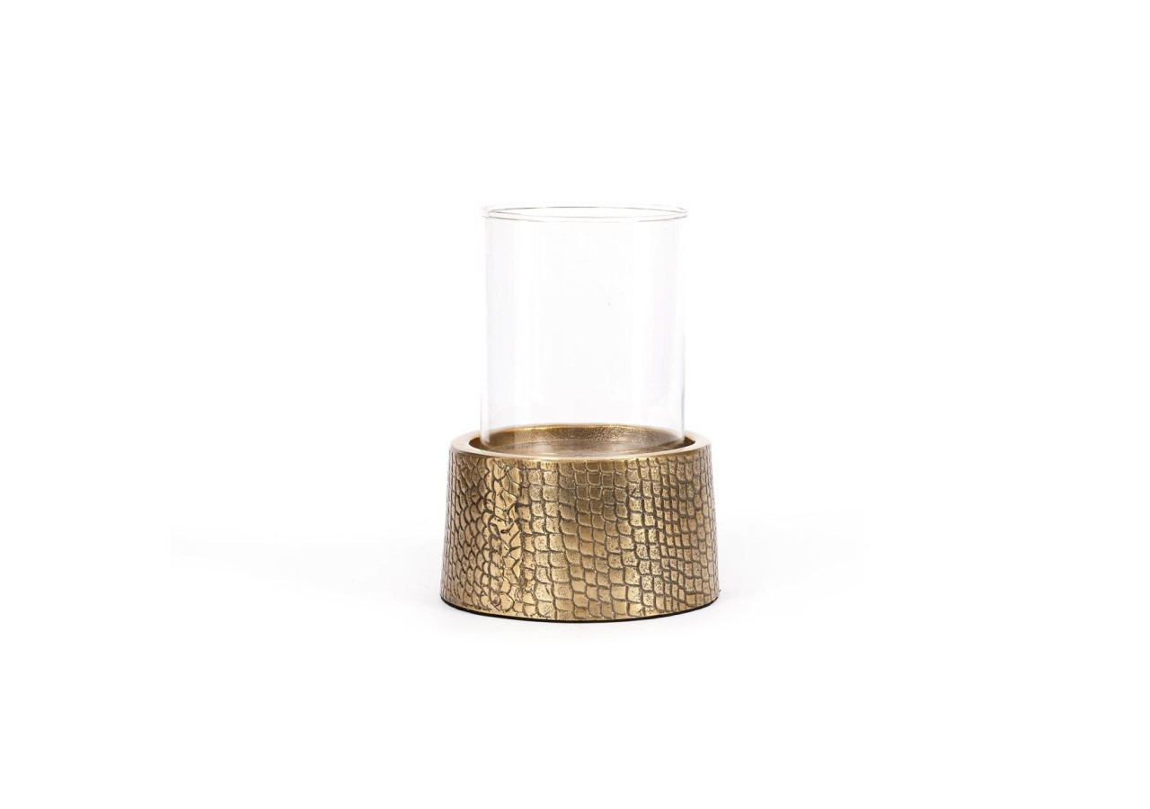 Support de bougie Croco avec verre - Finition laiton - L - INAB016Bra-L - Bazar Bizar