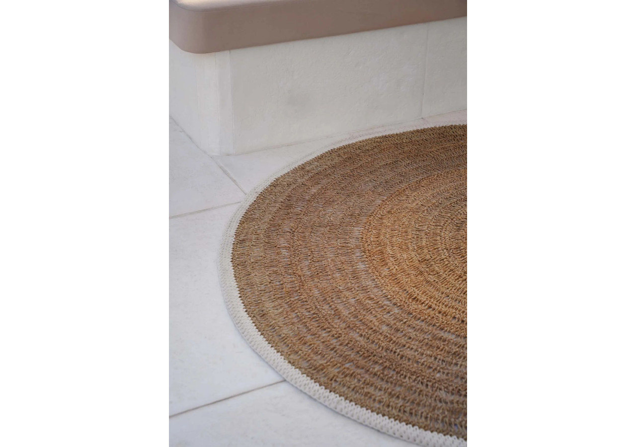 Tapis Rond en Algues et Coton - Blanc Naturel - 200 - BAVE023NW-200 - Bazar Bizar