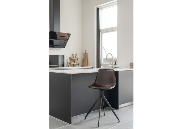 Chaise de Comptoir MONACO - PU marron avec pieds noirs - 1001321 - House Nordic 2