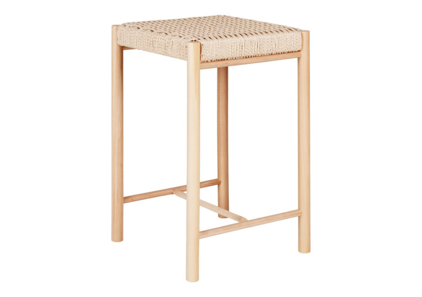 Chaise de Comptoir ABANO - Bois de peuplier avec siège en osier naturel - 1001480 - House Nordic